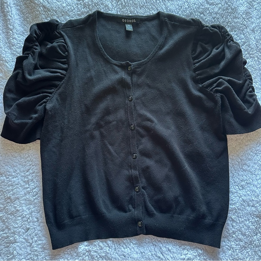 George Black Button-Up Cardigan with Puff Sleeves